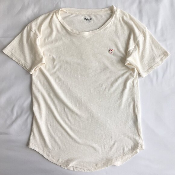 NWOT Madewell Rainbow Heart Embroidered Whisper Cotton Crewneck Tee - Picture 5 of 11